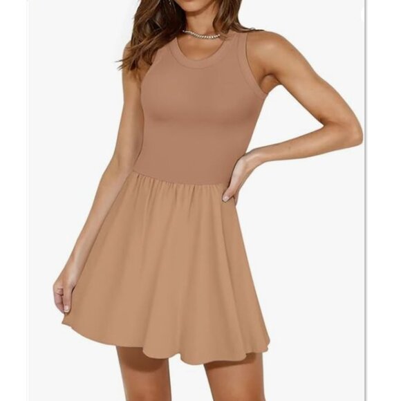 Sleeveless Mini Dress Square Neck A Line Flowy Pleated Basic Casual | L | NWT - Picture 1 of 6